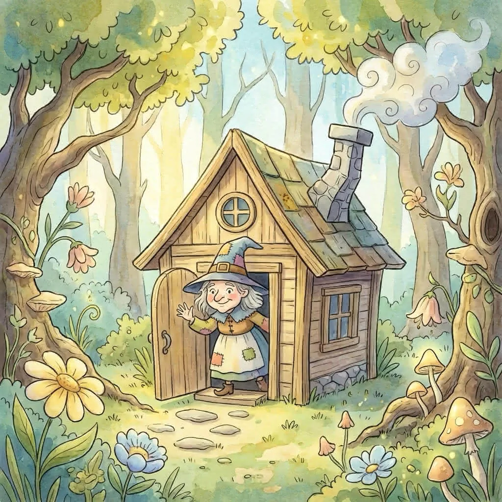 Illustratie bij de heks in het bos